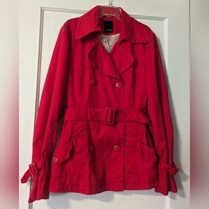 Vero Moda Red Double Breasted Trench Coat W/Tie Belt & Pockets. Vintage. Size M